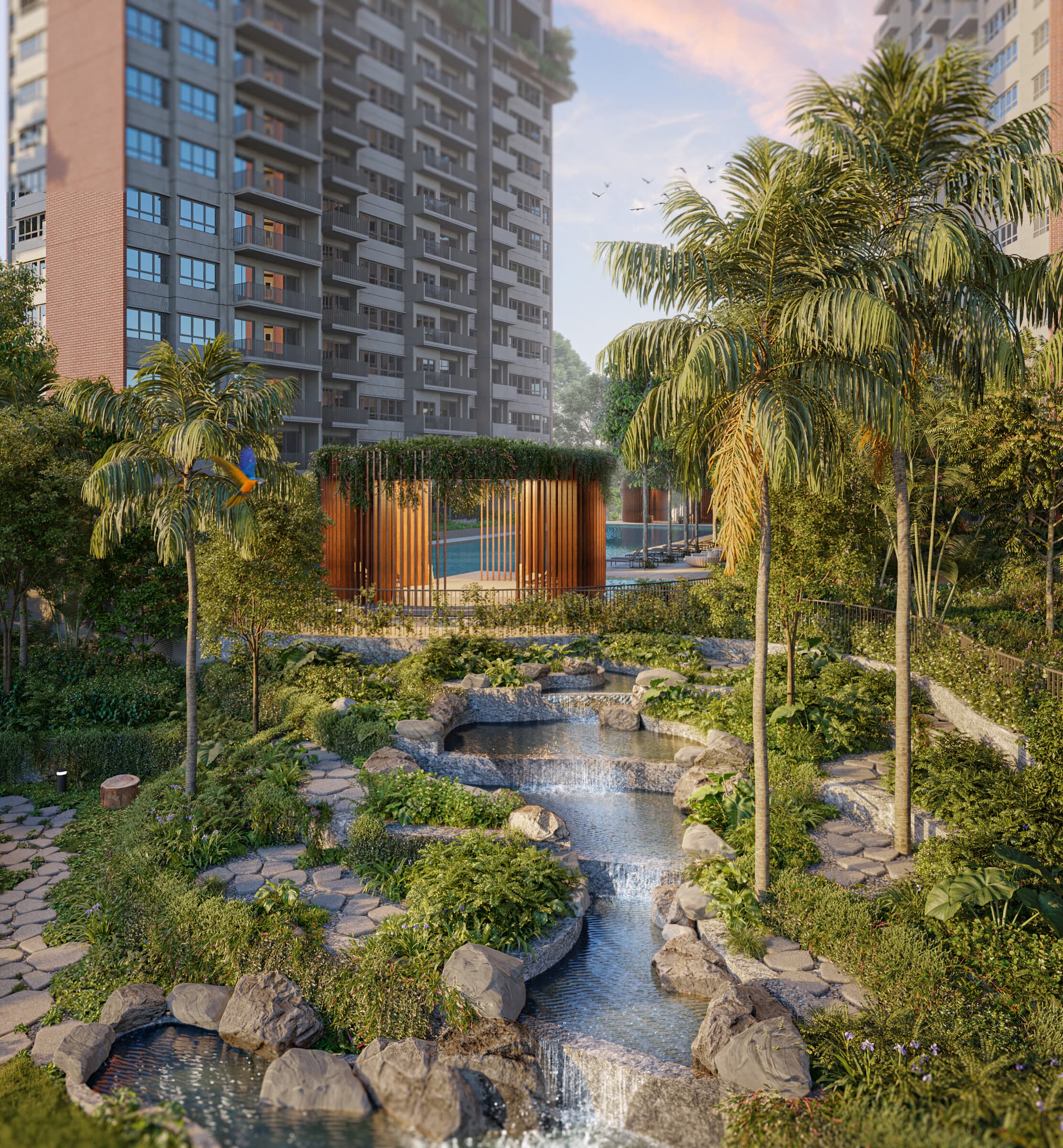 Springleaf Residence water cascades