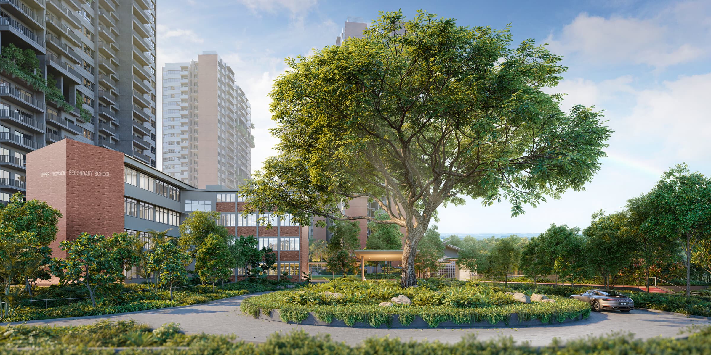 Springleaf Residence arrival with heritage raintree